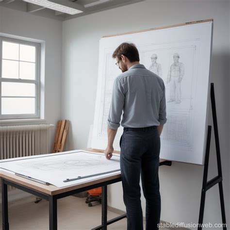 Engineer Studying Drawing At Vertical Desk Stable Diffusion Online