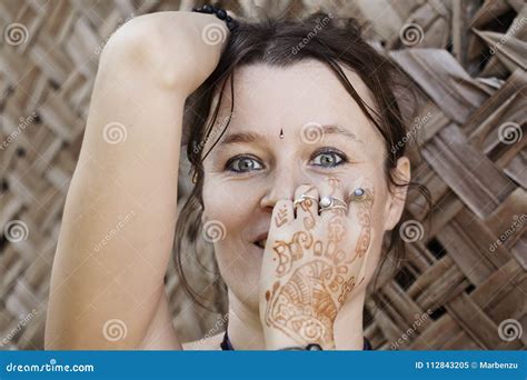 Woman With Henna Tattoo Stock Image Image Of Portrait