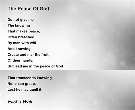 The Peace Of God Poem By Elisha Wall Poem Hunter
