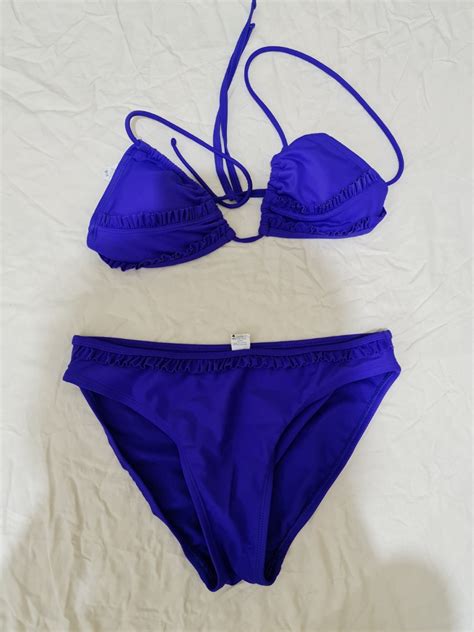 USED TWICE Blue Violet Self Tie Bikini Women S Fashion Swimwear
