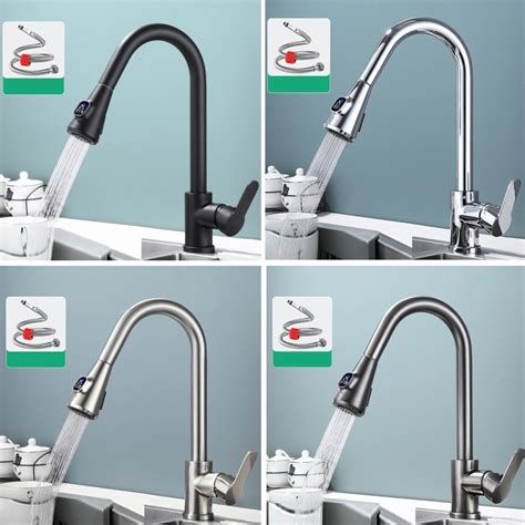 Kitchen Pull Out Universal Telescopic Hot Cold Water Faucet Copper Digital Display Gray