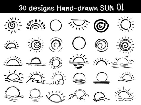 Sun Drawing, Hand-drawn Sun, Sketch of the Sun, Doodle Style Freehand ...