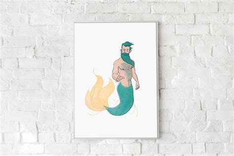 Gay Merman With Beard Blue Merman Gay Bear Lgbt Merman Queer Lgbt Fantasy Illustration Etsy