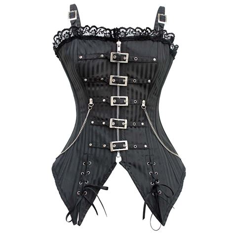 Miss Moly Steampunk Women Corset Bustier Lace Up Overbust Buckle Zip