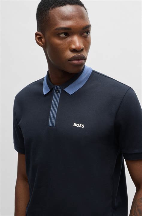 Boss Stretch Cotton Polo Shirt With Contrast Logo