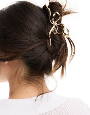 Asos Design Hair Claw With Molten Bow Detail In Gold Tone Asos