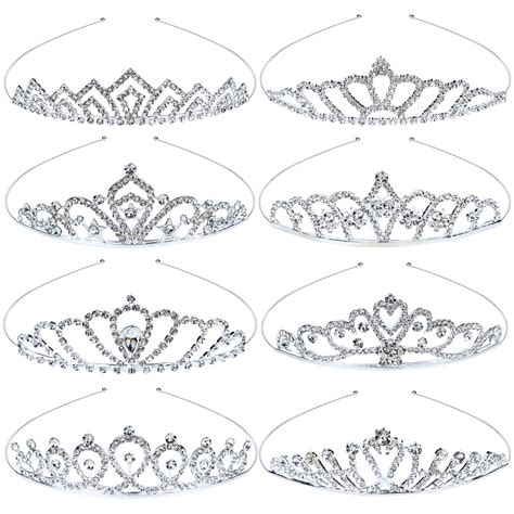 8 Pieces Decorative Princess Dazzling Rhinestone Silver Metal Tiara