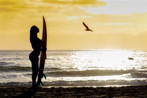 Beau Mod Le With Her Surfboard De Bikini De Brune Sur Une Plage Image Stock Image Du Mod Le