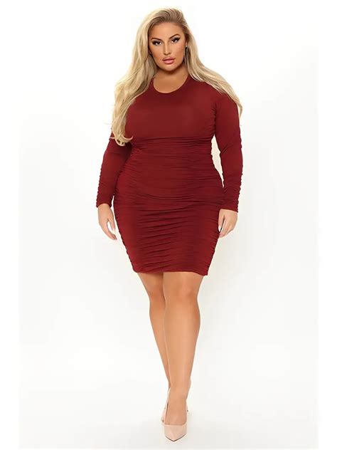 Elegant Dress Plus Size Women S Plus Solid Ruched Long Temu Australia