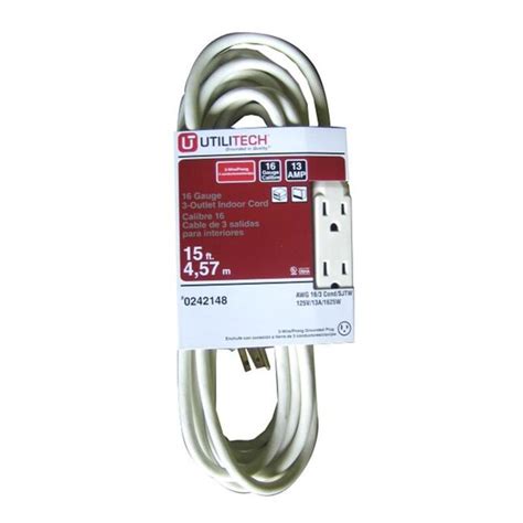 Utilitech 15 Ft 16 3 3 Prong Indoor Sjt Light Duty General Extension Cord At