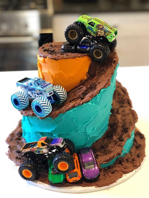 Monster Truck Cake With A Cool Spiral Oreo Dirt Track Truck Birthday