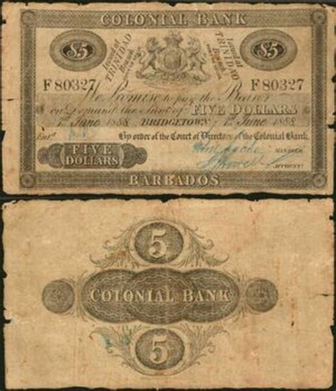 5 Dollars Colonial Bank Trinidad Y Tobago Numista