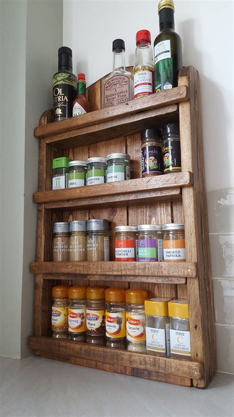 Handmade Rustic Wooden Spice Rack Wall Mountable On Request Etsy