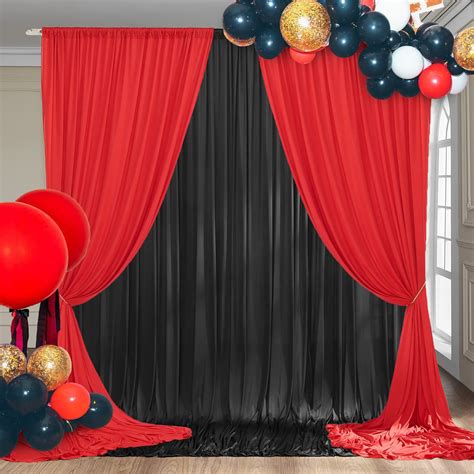 20ft X 10ft Black And Red Backdrop Curtains Panels 4 Panels 5x10ft