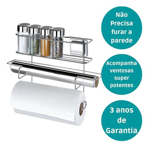 Kit Porta Tempero De Parede Suporte Para Papel Toalha Nfe Submarino