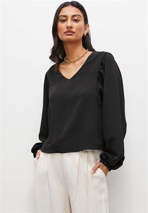 Balloon Sleeve V Neck Shell Black Superbalist Blouses Superbalist