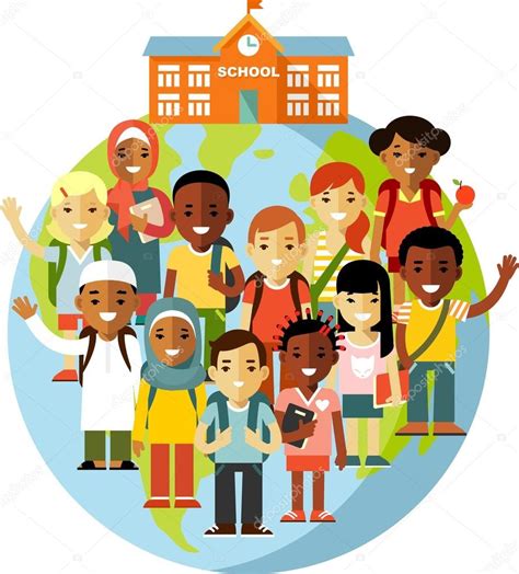 Concepto escolar multicultural para niños vector gráfico vectorial