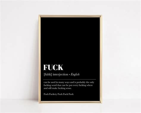 Fuck Definition Print Funny Wall Art Funny Gift Ideas Masculine Decor Dorm Decor Fuck