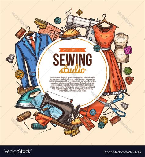 Sewing Studio Sketch Poster For Tailor Shop Vector Image On Vectorstock