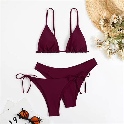 Three Pieces Triangle Tie Side Bikini Set Women Solid Swimwear Sexy