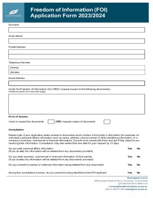 Fillable Online Freedom Of Information Foi Application Form