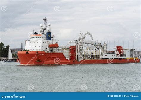 Cable Laying Vessel Underway In Portsmouth Uk Editorial Stock Photo