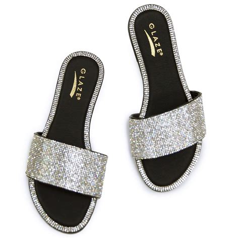 Glaze Honey 62 Rhinestone Flat Sandal Honey 62 Blk Shiekh