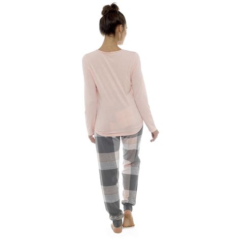 Ladies Checked Flannel Pyjamas With Cuffed Pants Ln837 Ebay
