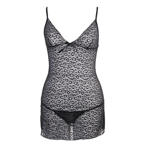 Sexy Leopard Mesh Adjustable Straps Chemise With Thong Underwear China Lingerie And Sexy