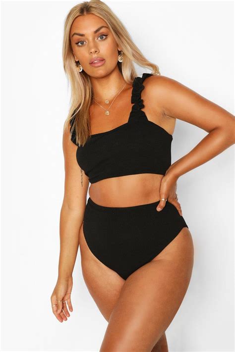 Boohoo Czarne Bikini Falbanki Przy Rami Czkach Plus Size Overlook