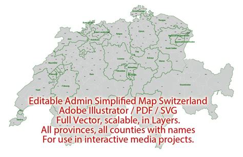 Switzerland Map Admin Vector Illustrator Editable Pdf Svg Simplified