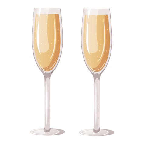 Glasses of champagne, sparkling wine illustration. Cartoon isolated