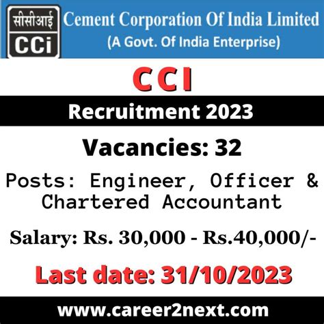 CCI Recruitment 2023 32 Engineer Officer Chartered Accountant