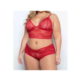 Conjunto Lingerie Plus Size De Renda Espera Marido Cropped E Calcinha Shorts Sexy Shopee Brasil