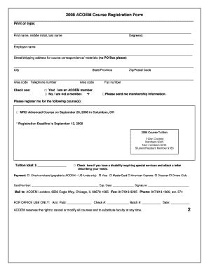 Fillable Online Acoem MRO Advanced Reg Form American College Of