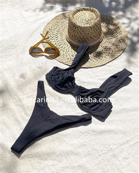 Custom Cross Neck Swimwear Halter Bikini Patchwork Bikini Set Broad Shoulder Strap Top High