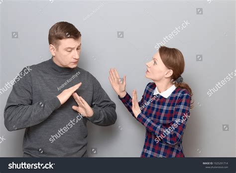 portrait couple talking arguing woman  stock photo