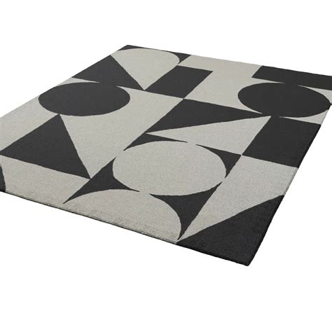 3d Dave Geometric Handmade Tufted Wool Ivory Black Area Rug Pbr