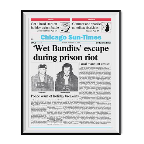 High Quality 'Wet Bandits Escape' Newspaper Article Poster, Home Alone 2 Pop Culture Gift ...