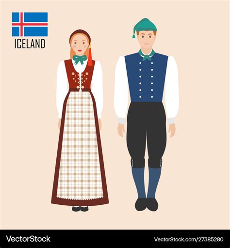 Iceland Man And Woman In Traditional Costumes Vector Image