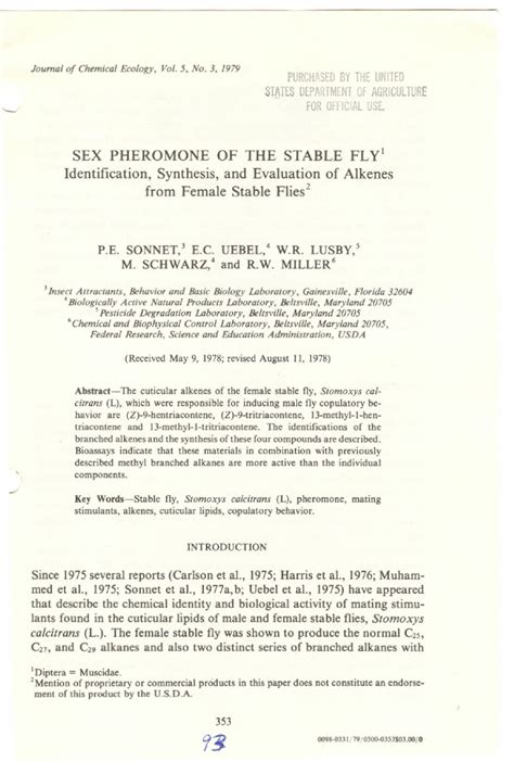 PDF Sex Pheromone Of The Stable Fly