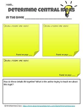 Central Idea Graphic Organizer by MrsMannlesClass | TPT