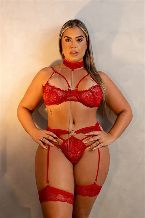 Conjunto De Lingerie Sensual Luxo Plus Size Cinta Liga E Coleira