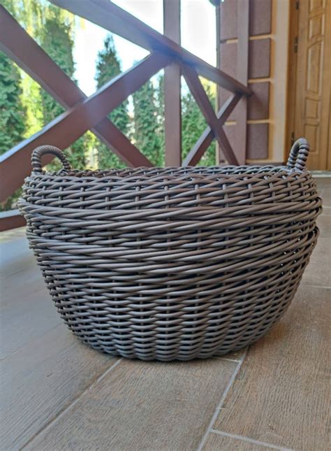 Плетеная корзина для дров, дровник с металлическими ручками из ...