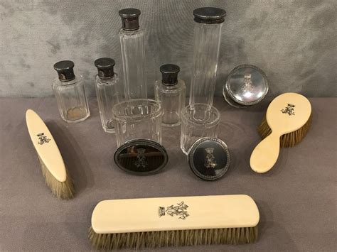 Proantic Valise De Nécessaire De Toilette En Cuir Cristal Et En Arge