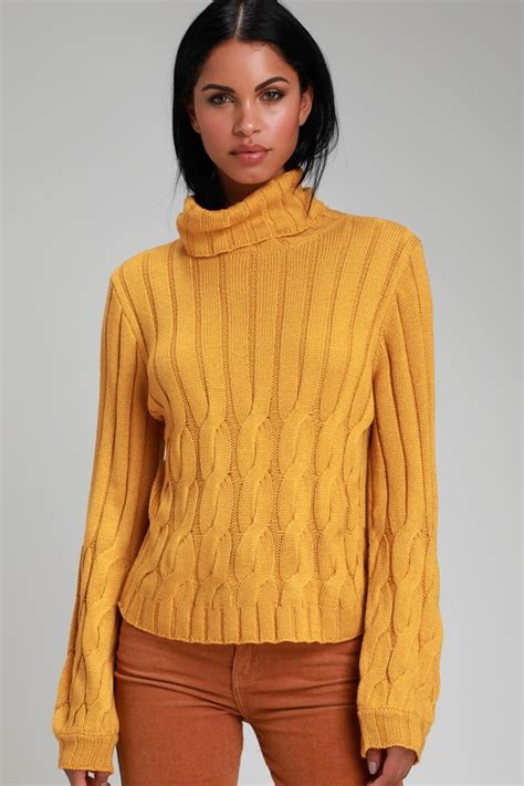 Cute Mustard Yellow Sweater Turtleneck Sweater Sweater Lulus