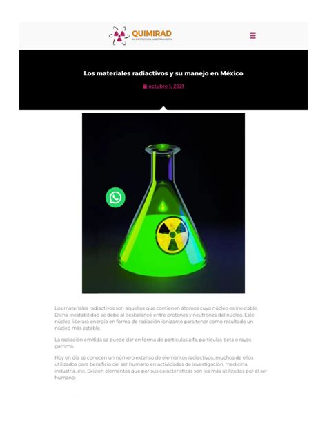 Los Materiales Radiactivos Y Su Manejo En México Quimirad Pdf