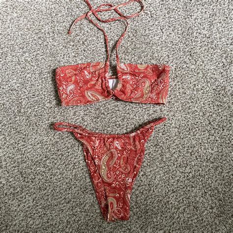 Red Paisley Bikini Top Can Be Worn And Tied Depop