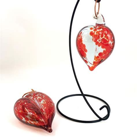 Hand Blown Glass Heart Red Hanging Window Decor Etsy