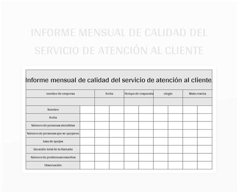 Plantilla De Formato Excel Informe Mensual De Calidad Del Servicio De